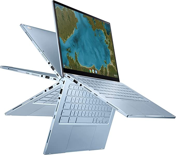 ASUS Asus Chromebook Flip C433 2-in-1 laptop, 14-inch touchscreen FHD NanoEdge display, Intel Core m3-8100Y processor, 8GB RAM, 64GB eMMC storage, backlit keyboard, silver, Chrome OS, C433TA-AS384T